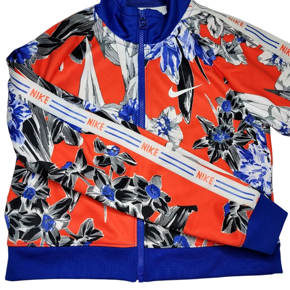 Nike Women's XS Track Jacket Hyper Fem Short Orange Blue Floral Zip Up Collared